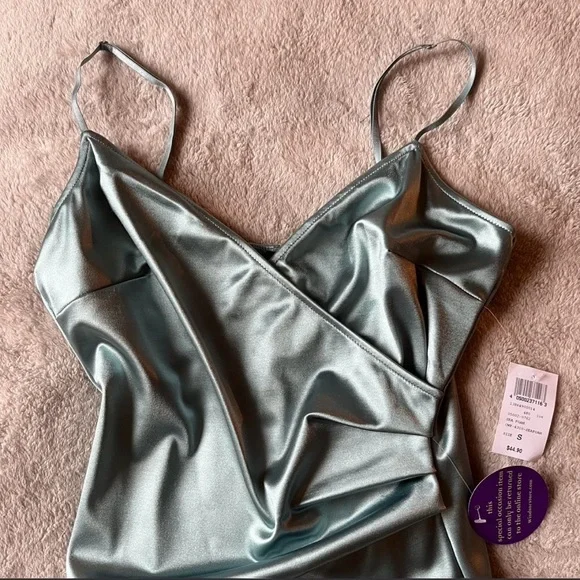 Windsor Satin Prom Dress in Soft Seafoam Green - Picture 2 of 7